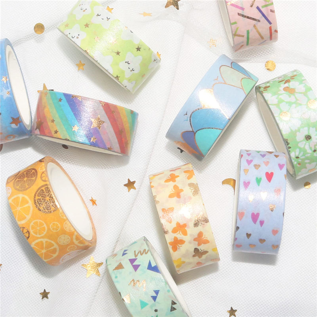 Esweny Candy Color Washi Tape Set 12 Rolls Bronzing Decorative Holiday Arts and Craft Washi Masking