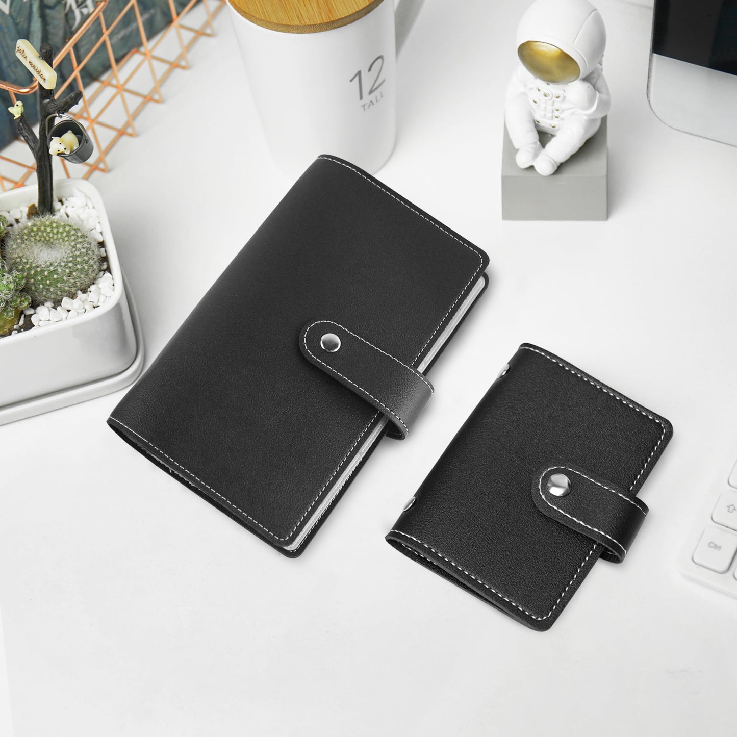 lizimandu 2 Pieces Business Card Holder, PU Leather Business Card Case Pocket Business Name Card