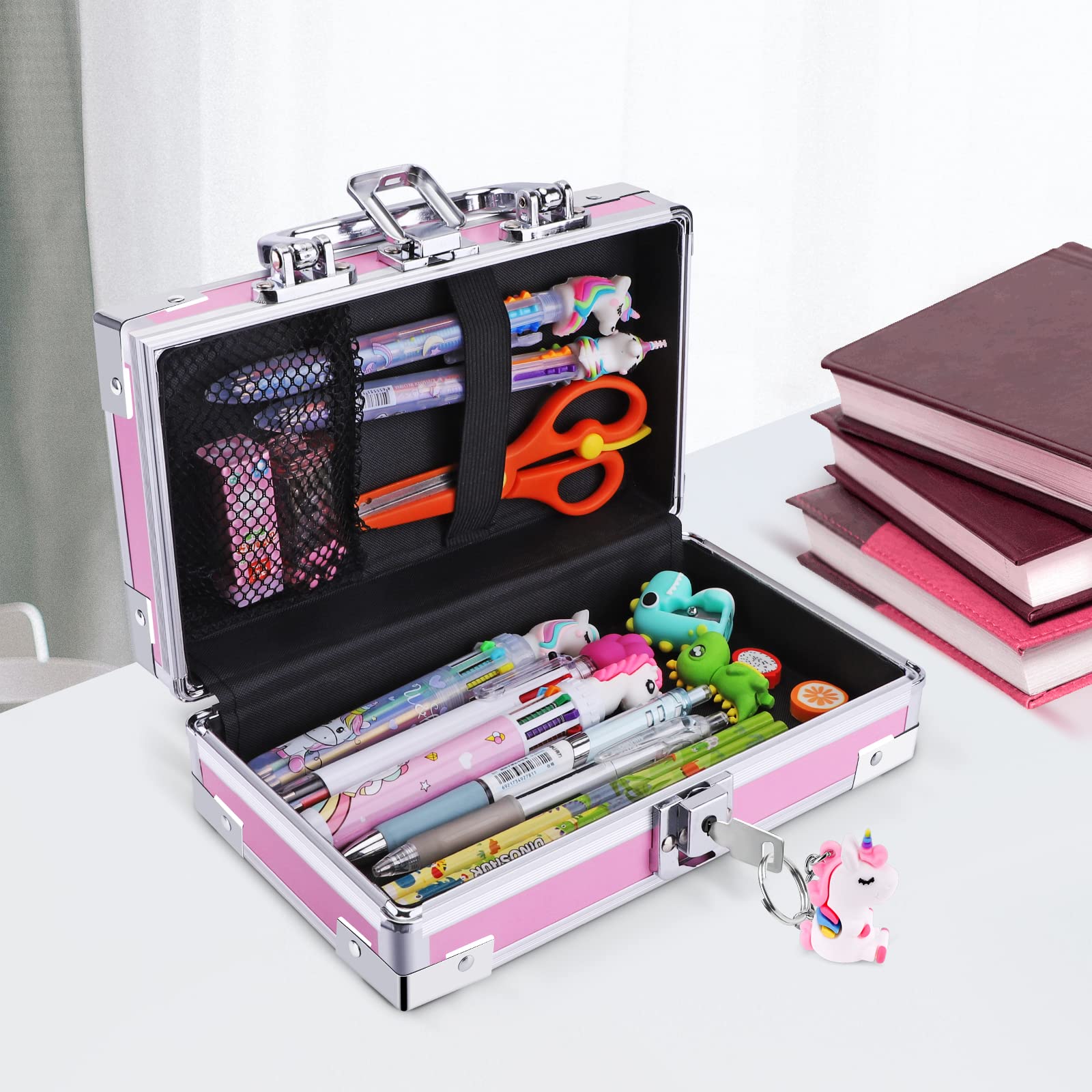 JYPS Unicorn Pencil Box for Girls Boys Kids, Lock Box for School with Portable Handle and Uncorn