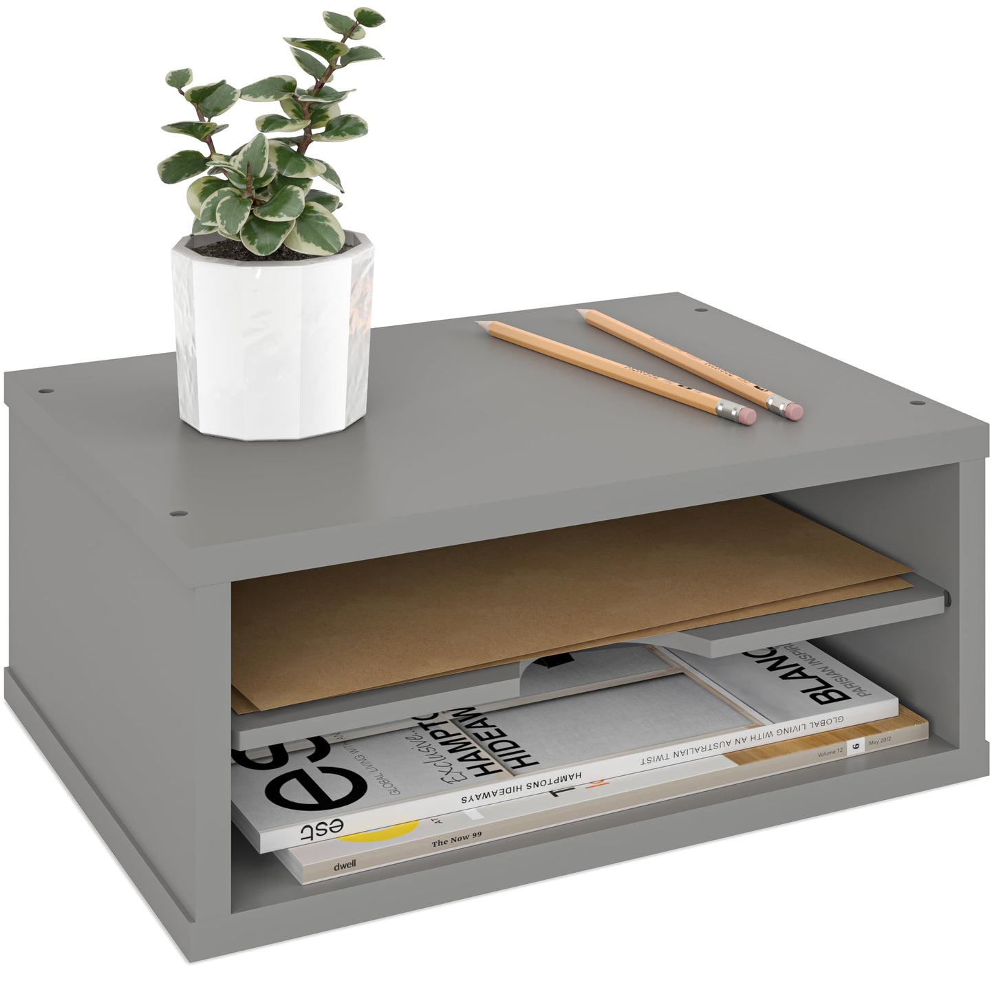 Ballucci File Organizer, 2-Tier Document Paper Sorter, Stackable Wood Desk Organizer Mail Holder
