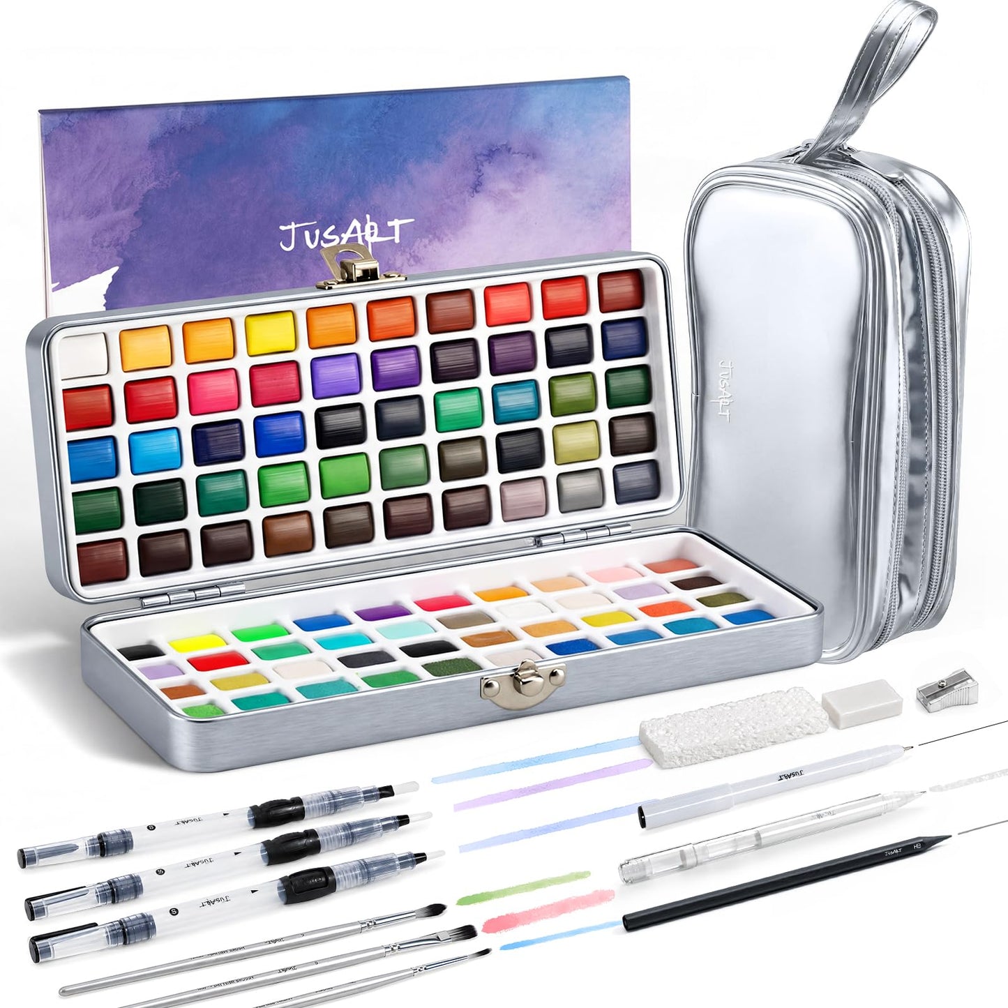 JusArt 100 Colors Watercolor Paint Set,Travel Watercolor Set with Handbag