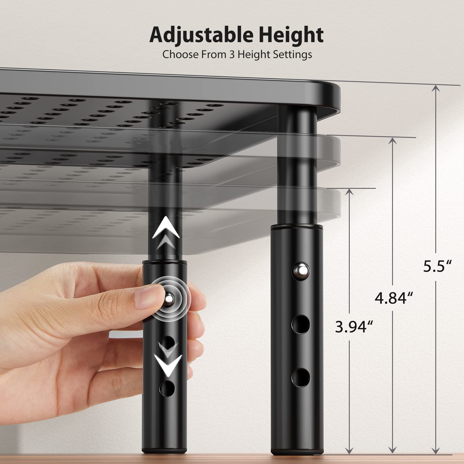 LORYERGO Monitor Stand, Monitor Riser 3 Height Adjustable, Laptop Stand Desk With Metal Vented