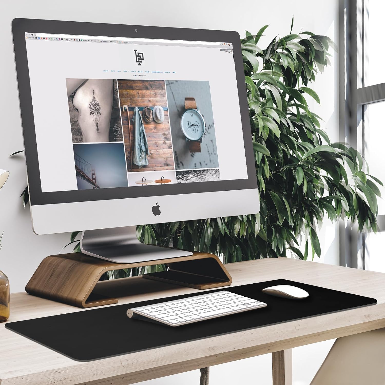 Large Mouse Pad Desk Mat Office Desk Pad with Stitched Edges, Black
