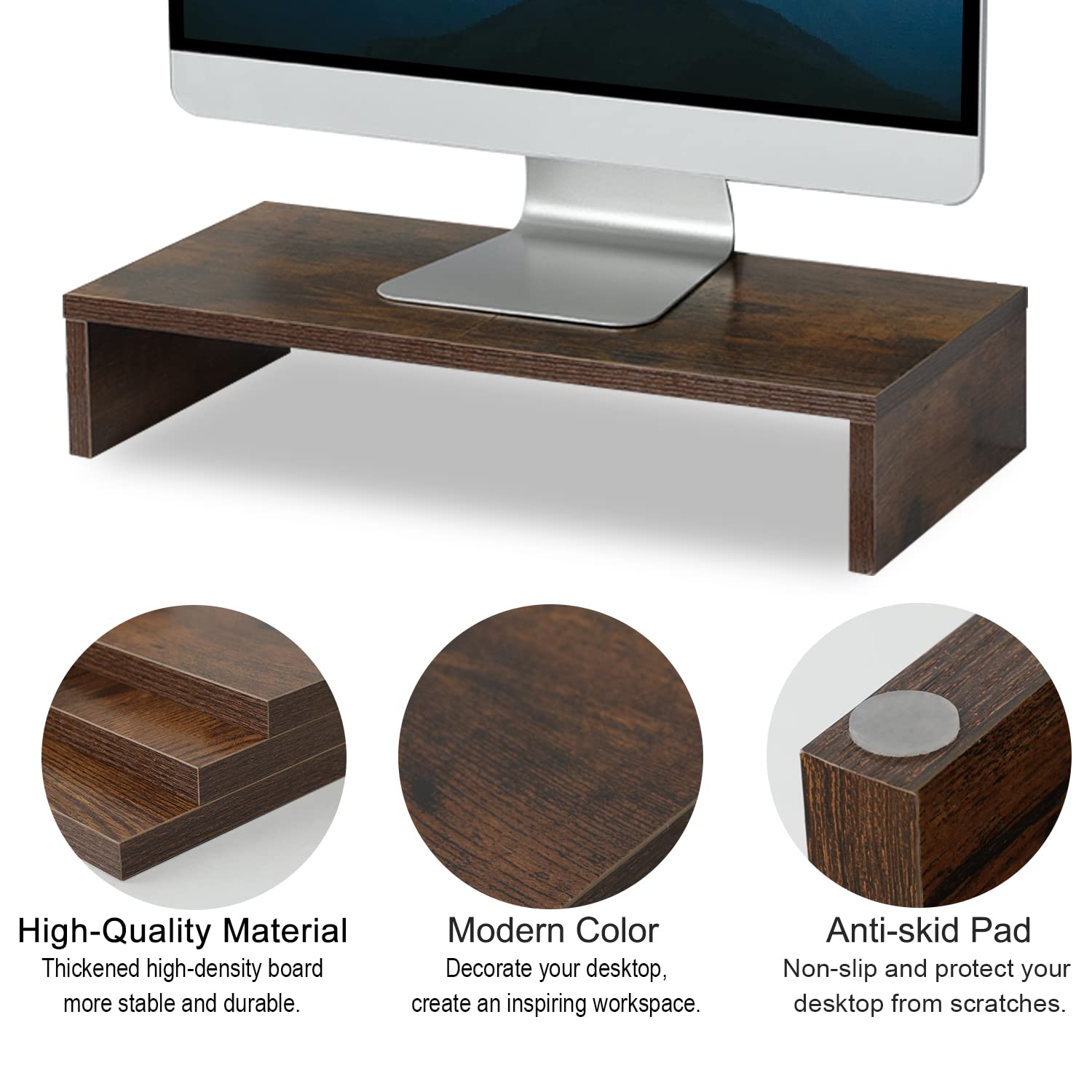 TEAMIX 20 inch Wood Monitor Stand Riser, Desktop Riser Shelf, Rustic Brown