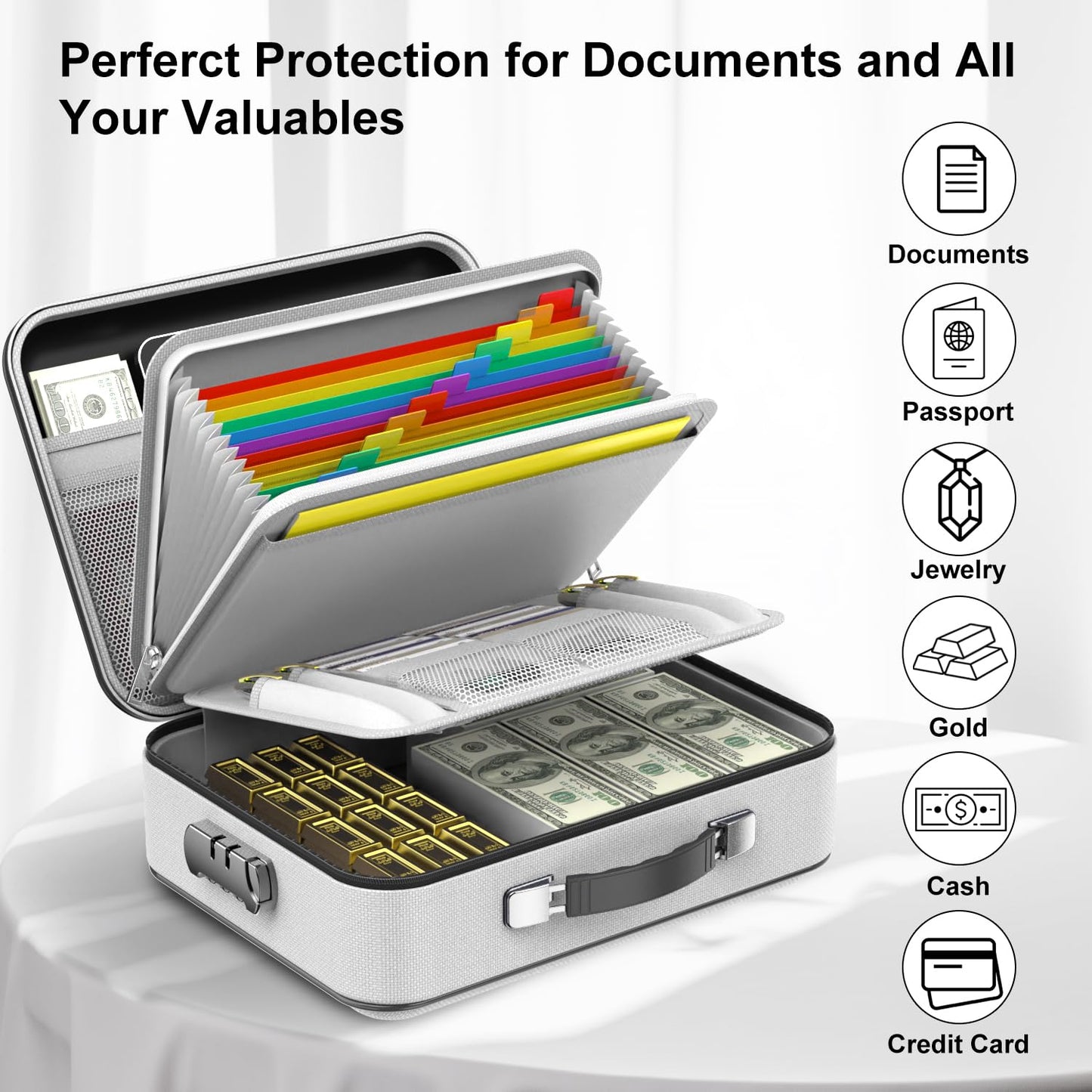 COLCASE Fireproof Document Organzier with Lock, Hard Fireproof Document Box