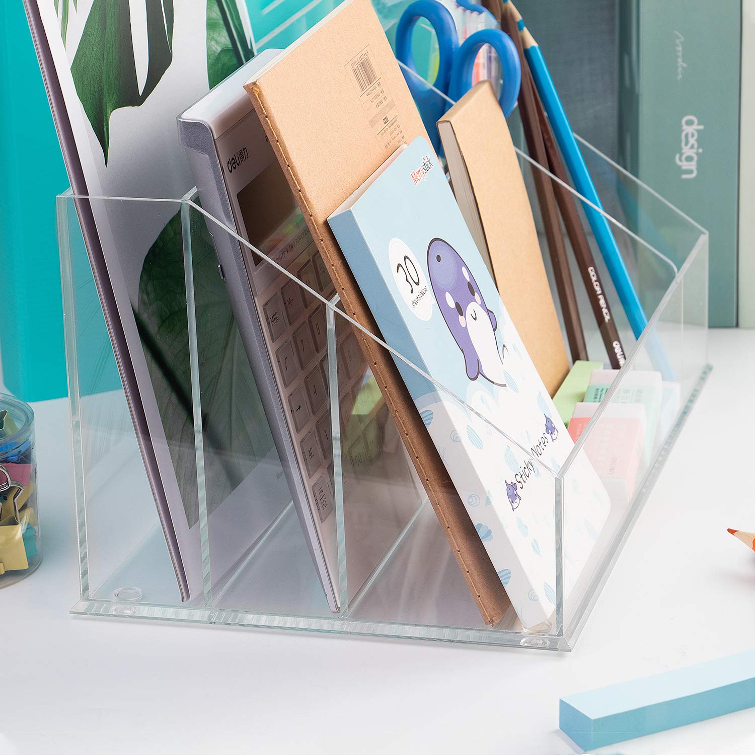 YestBuy Acrylic Desk Organizer, Clear Desk Paper Tray Organizer with Sorter, Vanity Makeup