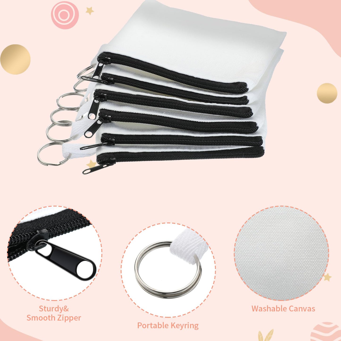 Frienda 42 Pcs Sublimation Blank Coin Purse Small Canvas Makeup Bags, Black
