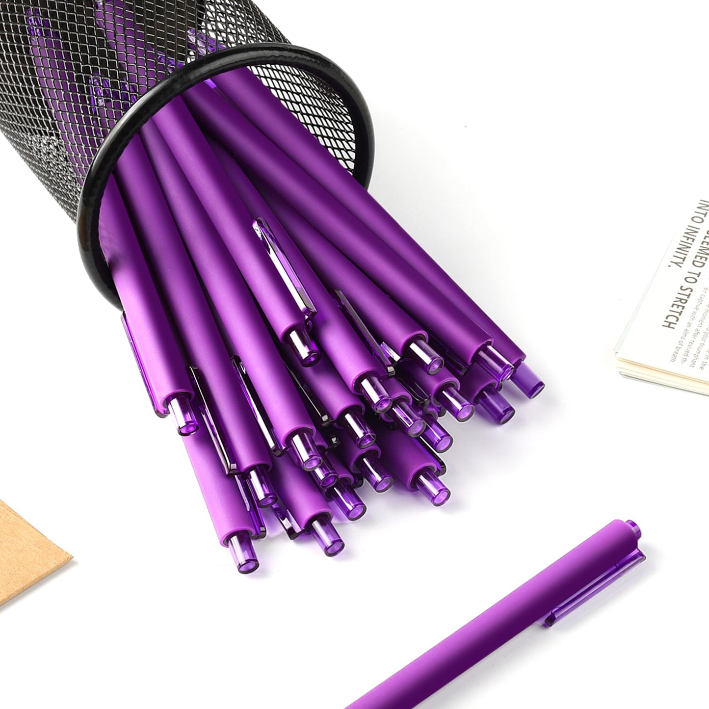 deegtran Pens Bulk, 50 Pack Smooth Purple Ink Ballpoint Pen, Wholesale Retractable Pens, No Bleed