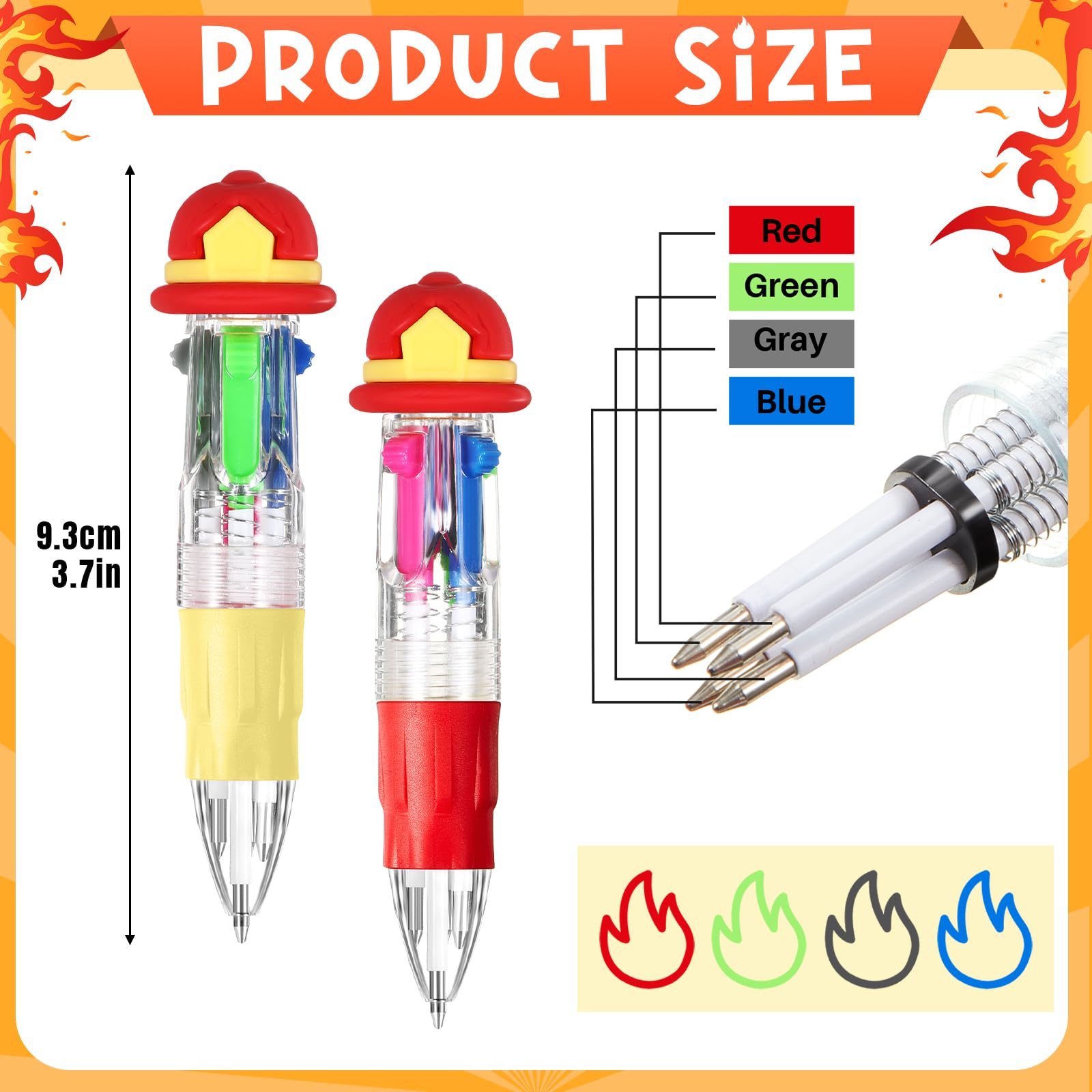 Kosiz 24 Pack Firefighter Party Favor Multicolor 4 in 1 0.5mm Ballpoint Pen