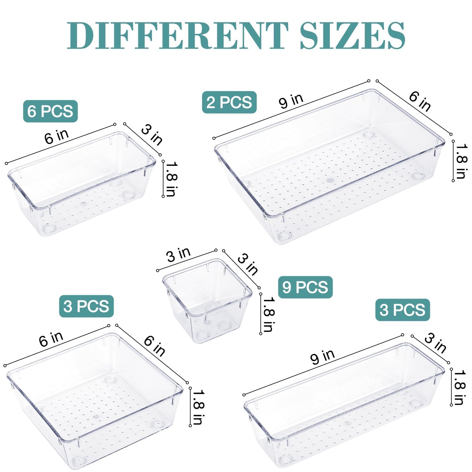 23 PCS Drawer Organizer Set, 5 Size Bathroom and kitchen organizer Trays