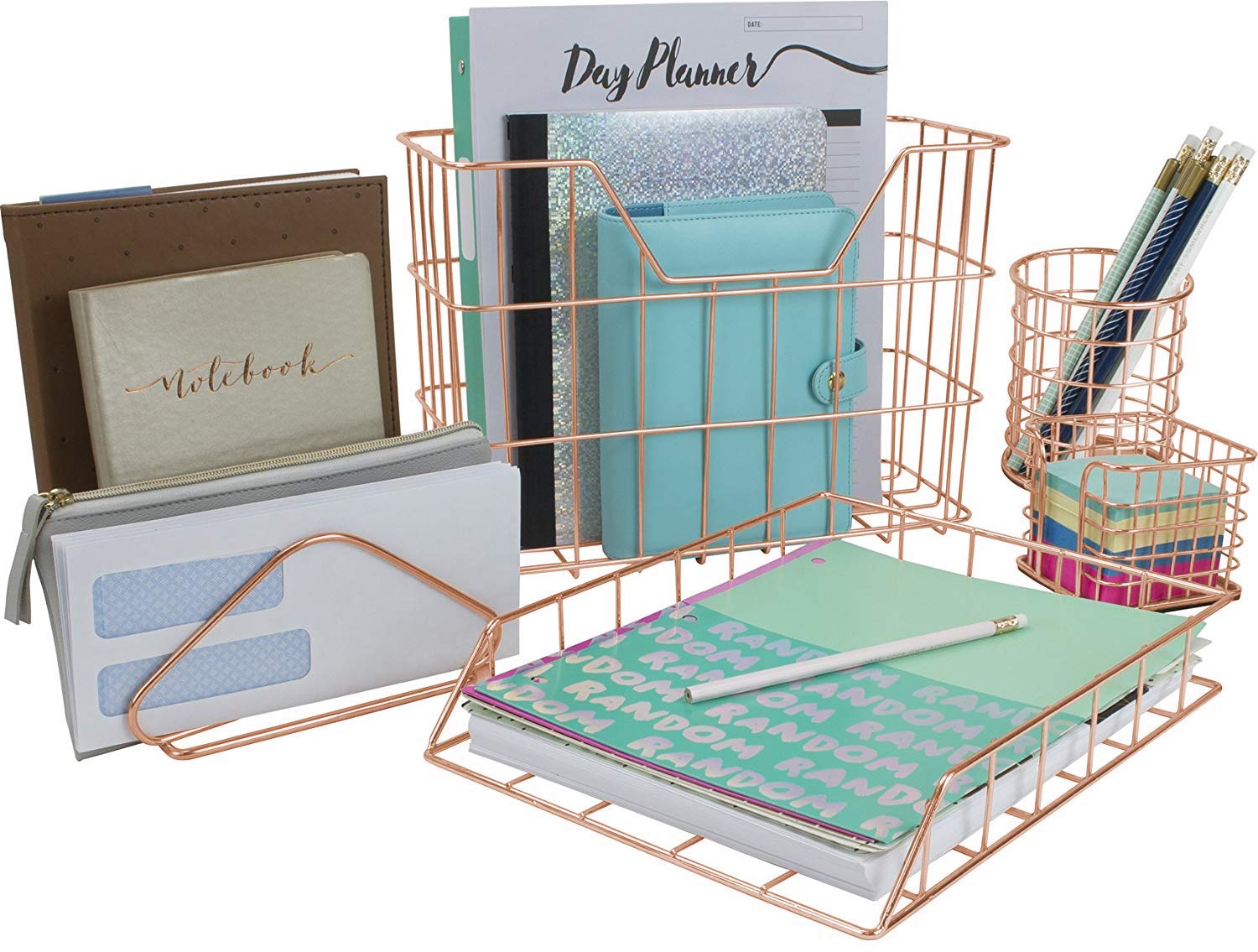 Sorbus Desk Organizer Set, Rose Gold 5-Piece Desk Accessories Set Includes Pencil Cup Holder