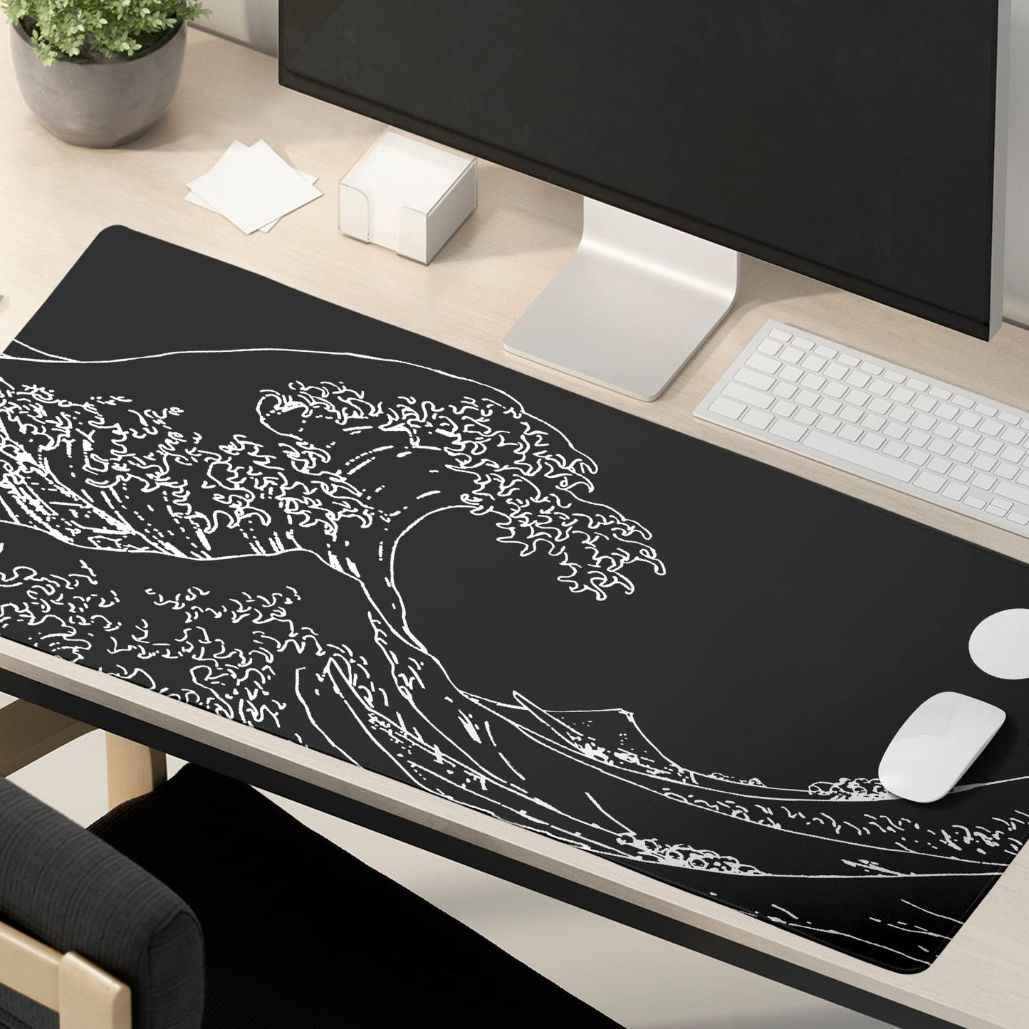 Black and White Japanese Sea Wave Mouse Pad,Extended Large Gaming Mouse Pads 31.5x11.8 in,Japanese