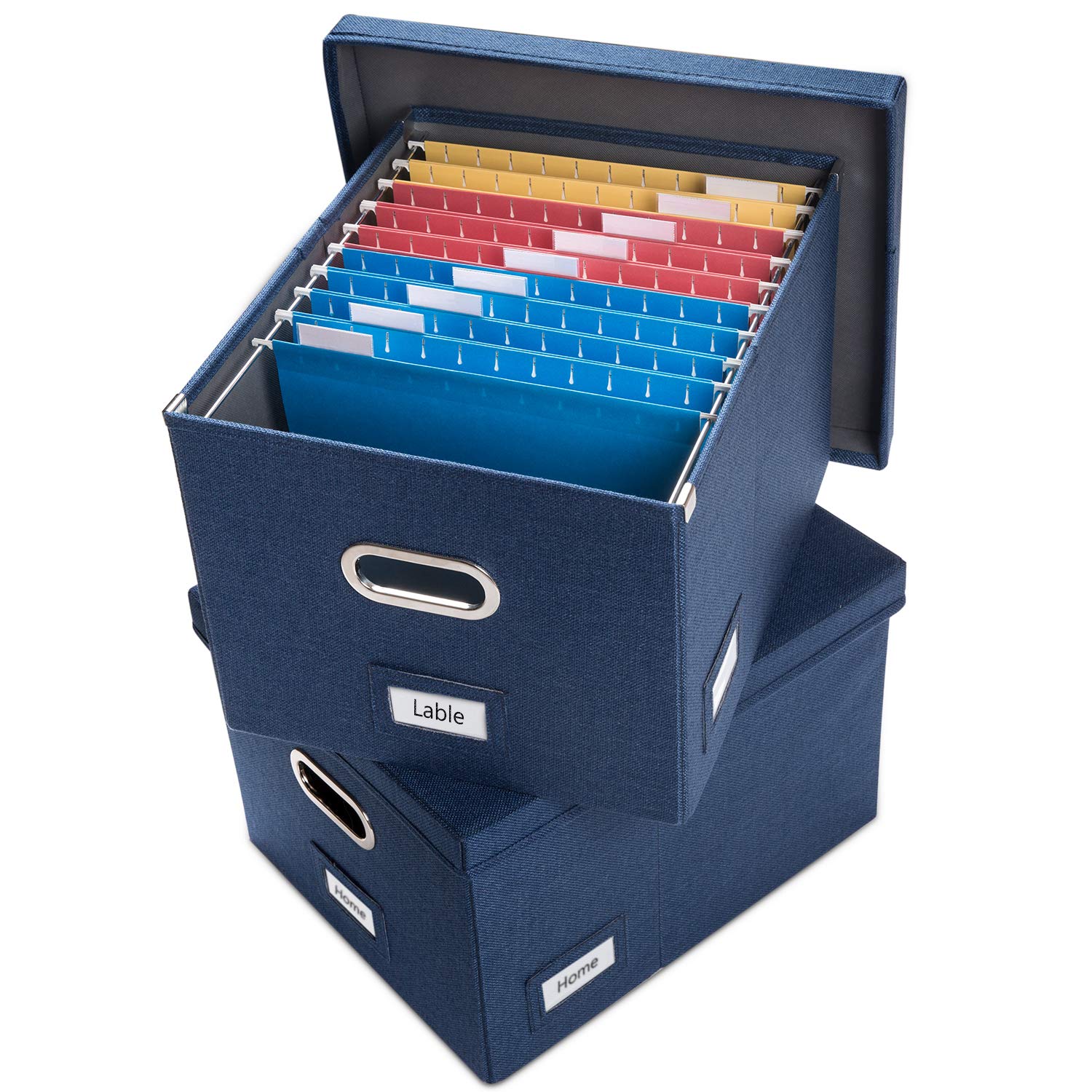 PRANDOM File Organizer Box - Set of 2 Collapsible Decorative Linen Filing Storage Hanging File