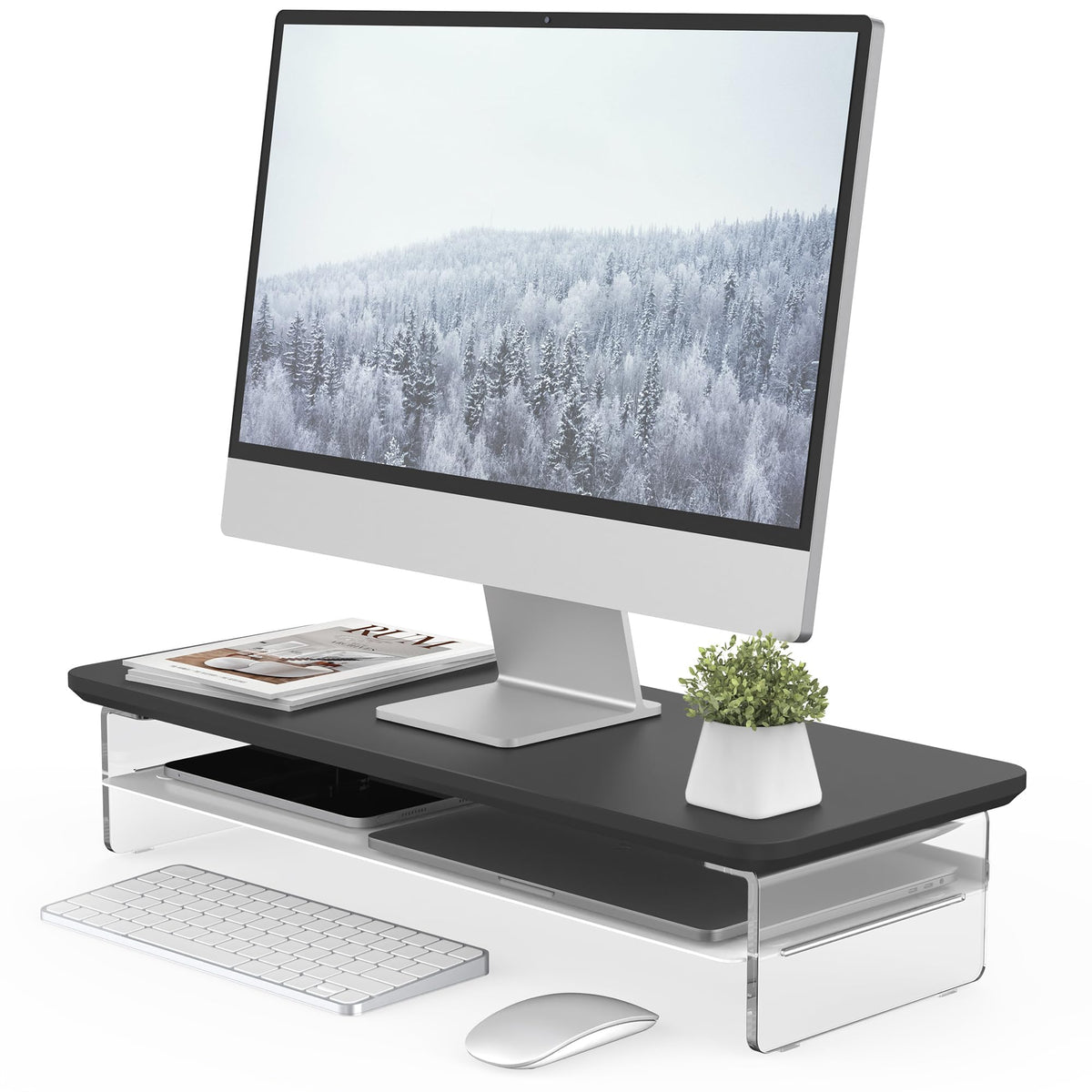 Fenge 23.6" Monitor Stand with Clear Acrylic Legs, Black