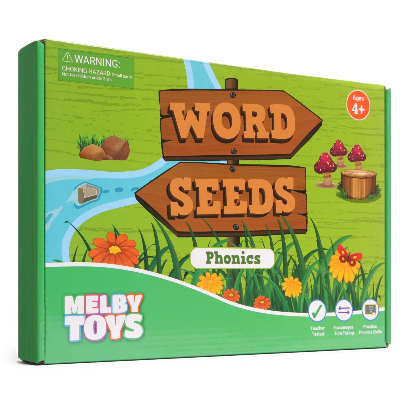 Melby Toys Word Seeds Phonics Game – Fun Reading & Board Games for Kids Ages 4-8, Learn to Read