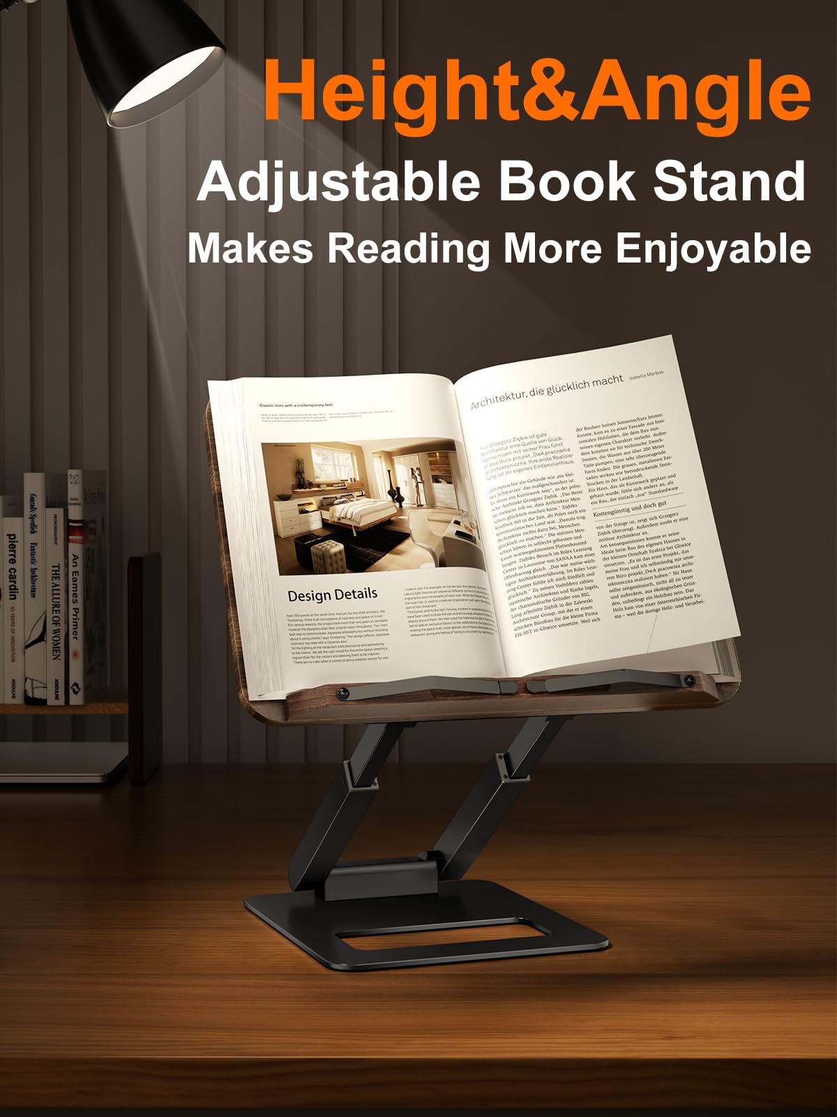 Tounee Telescopic Book Holder - Adjustable Height Cookbook Stand with Elastic Page Clips (Black)