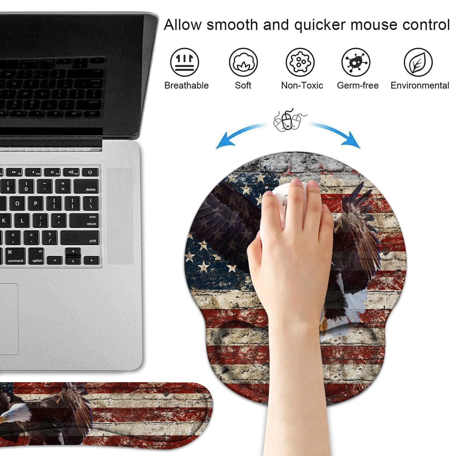 Keyboard Wrist Rest and Mouse Pad Wrist Support Set with Coasters, Non-Slip PU Base, Easy Typing