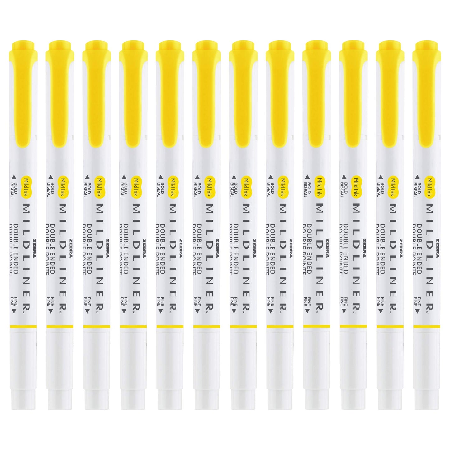 Zebra Pen MILDLINER No Bleed Highlighter, Lemon Yellow, Dual Tip, 12-Pack