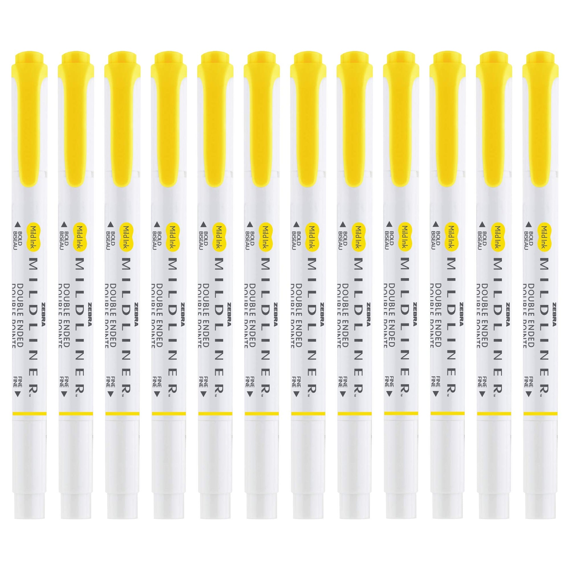 Zebra Pen MILDLINER No Bleed Highlighter, Lemon Yellow, Dual Tip, 12-Pack