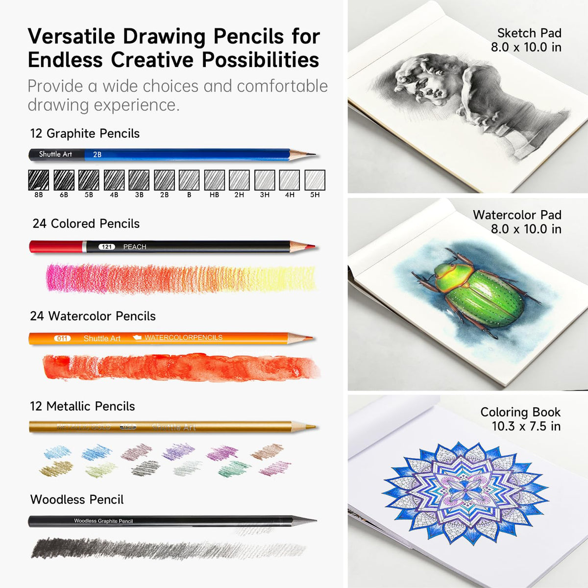 Shuttle Art 103 PCS Drawing Kit, Professional Drawing Supplies with Sketch, Charcoal, Colored