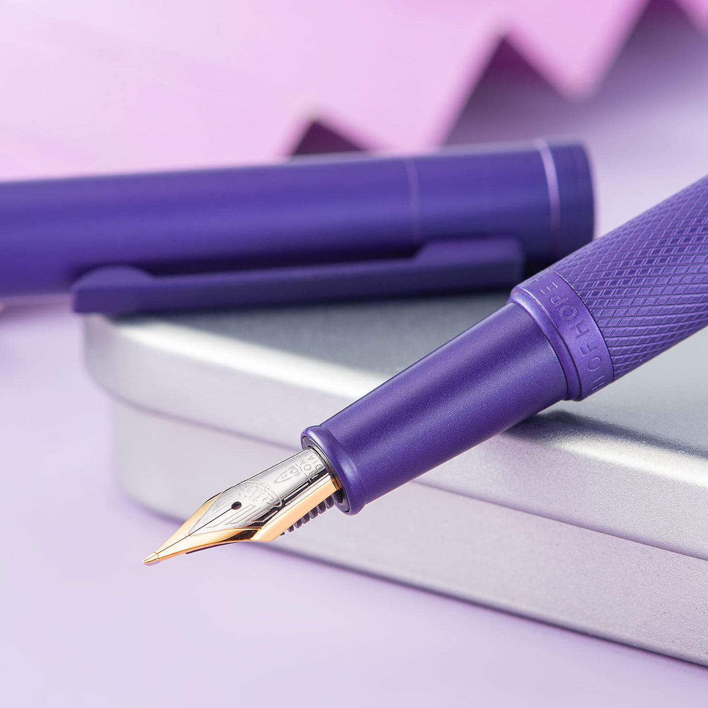 Hongdian 1851 Purple Forest Fountain Pen Blade Nib Classic Design Calligraphy Pen with Converter