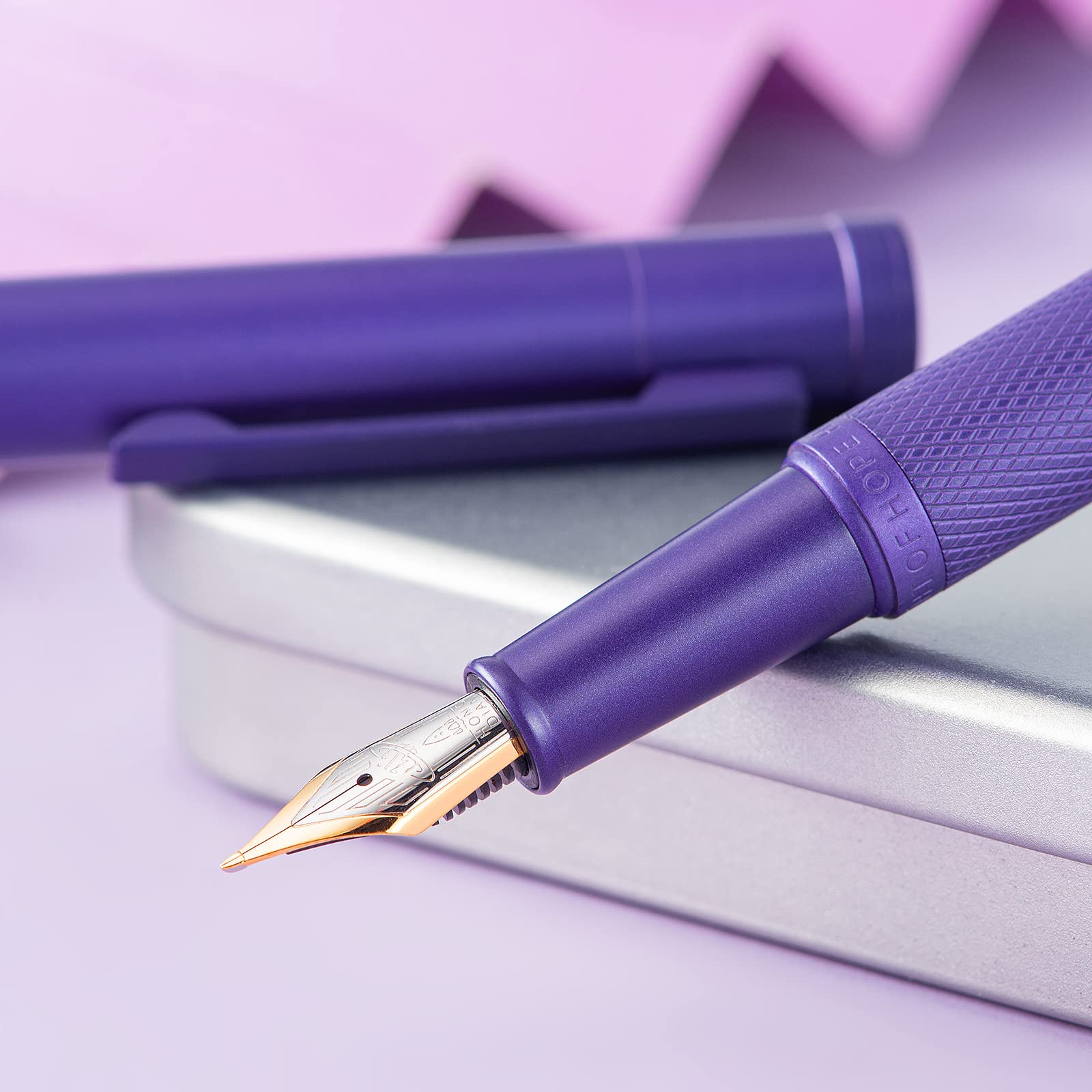 Hongdian 1851 Purple Forest Fountain Pen Blade Nib Classic Design Calligraphy Pen with Converter