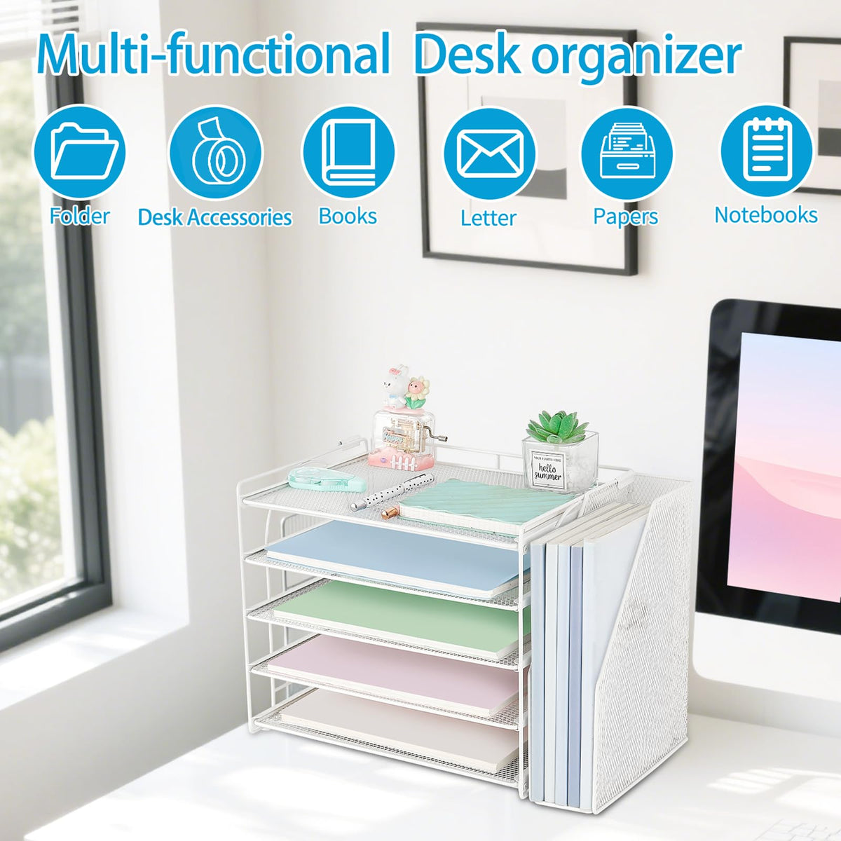 AUPSEN Desk Organizers and Accessories, 5-Tier Desktop Paper File Organizer with Removable File