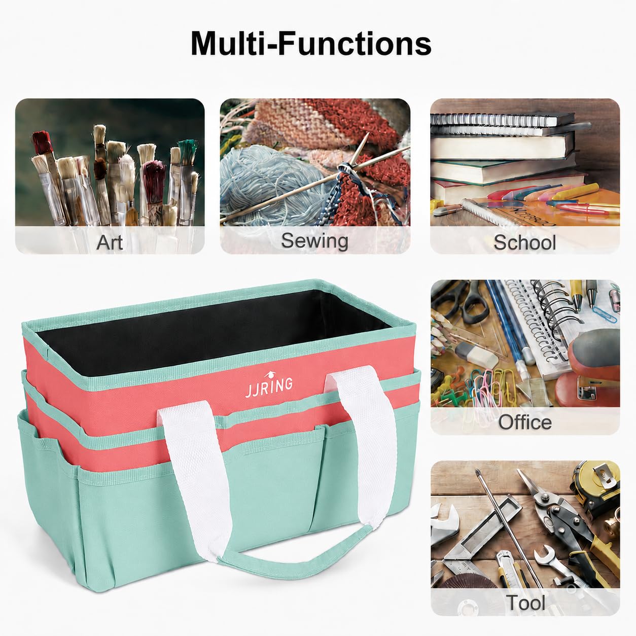 JJRING Craft Organizer Tote Bag Art Storage Caddy Green and Orange