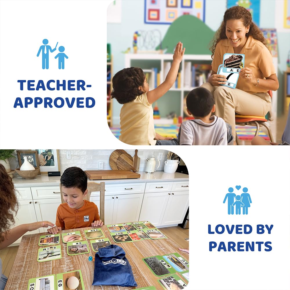 BenBen Spelling Games, 224 Flashcards, 208 Wood Letter Tiles, 1-4 Players, Learning Games for Kids