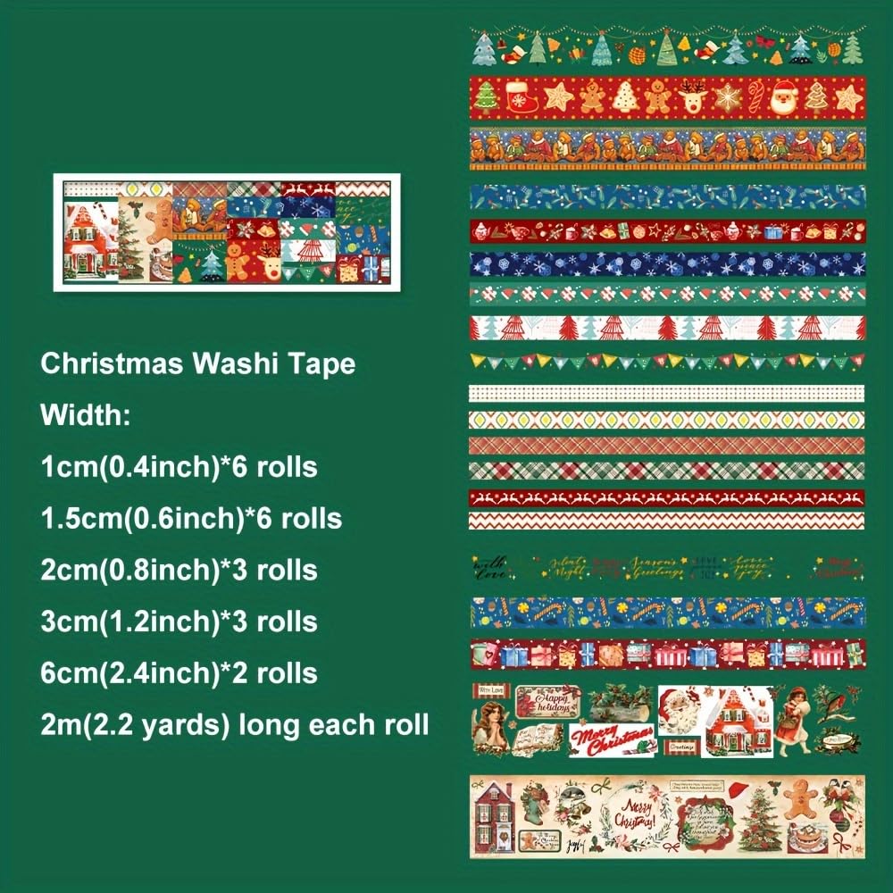icceemee Christmas Theme Washi Tape Set, 20 Rolls Christmas Theme Washi TapeWritable Decorative