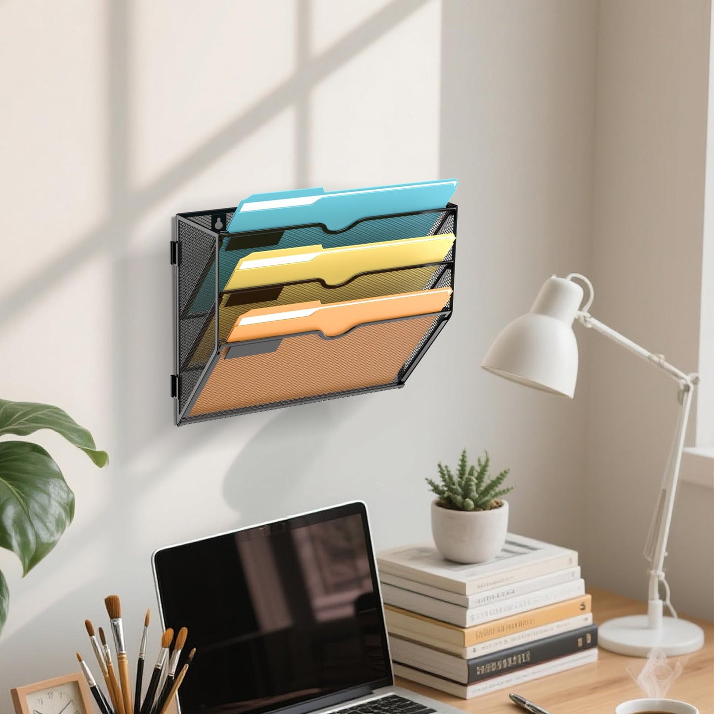 SUPEASY 3 Tier Wall File Organizer, Hanging Wall Mounted Mail Organizer with Label Slots, Metal