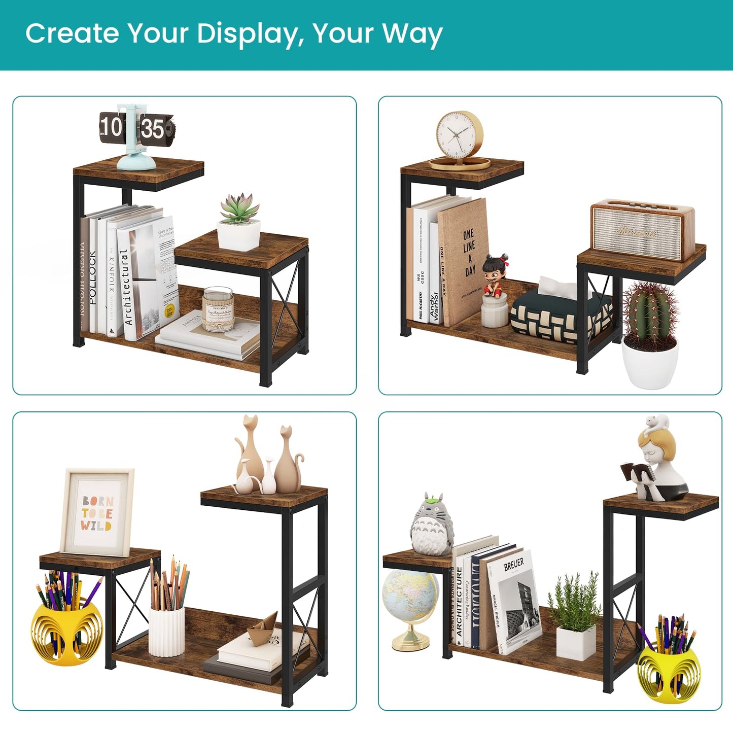 ELITEROO Desktop Shelf Organizer, 3 Tier Office Shelves, Wood Desk Organizers Storage Rack and