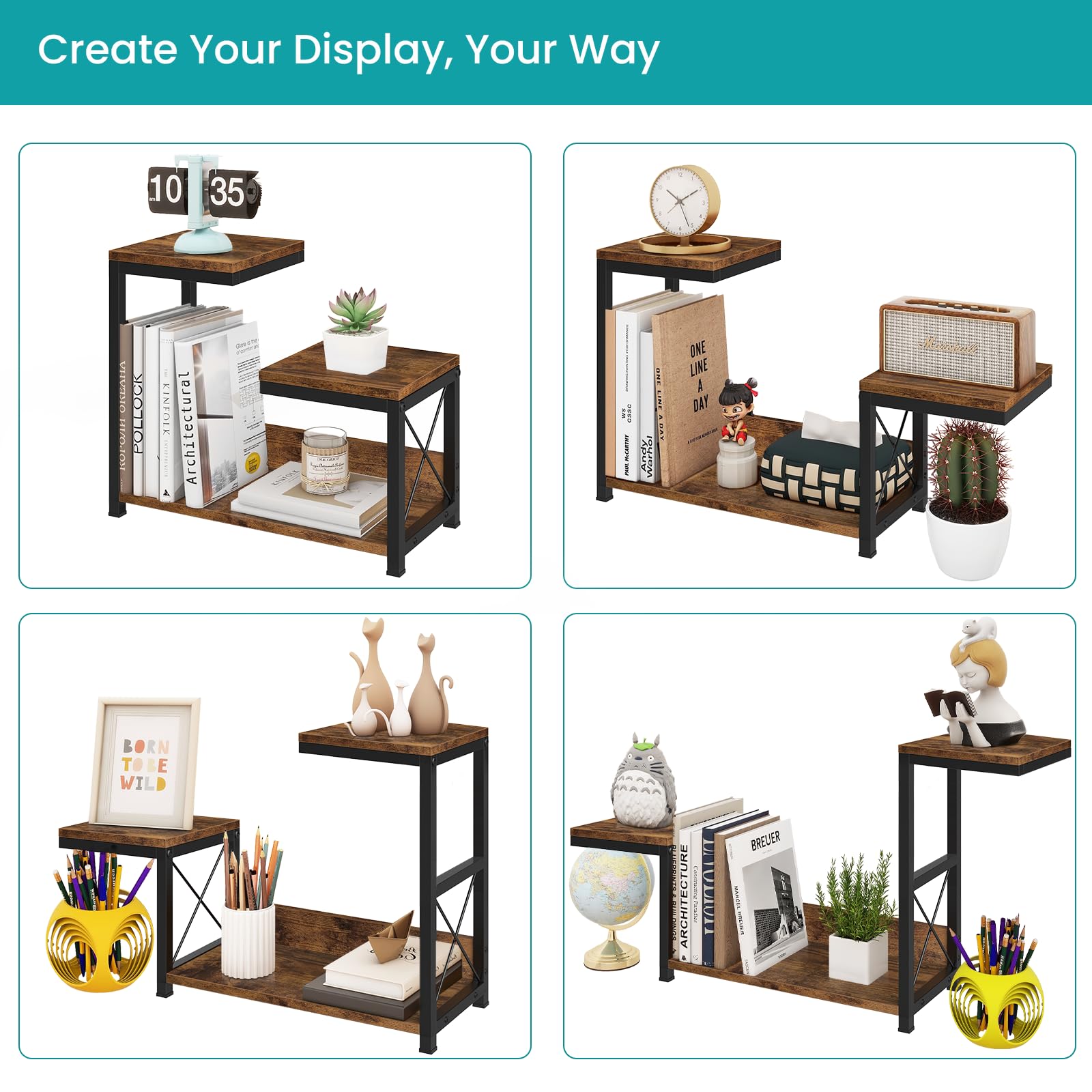 ELITEROO Desktop Shelf Organizer, 3 Tier Office Shelves, Wood Desk Organizers Storage Rack and