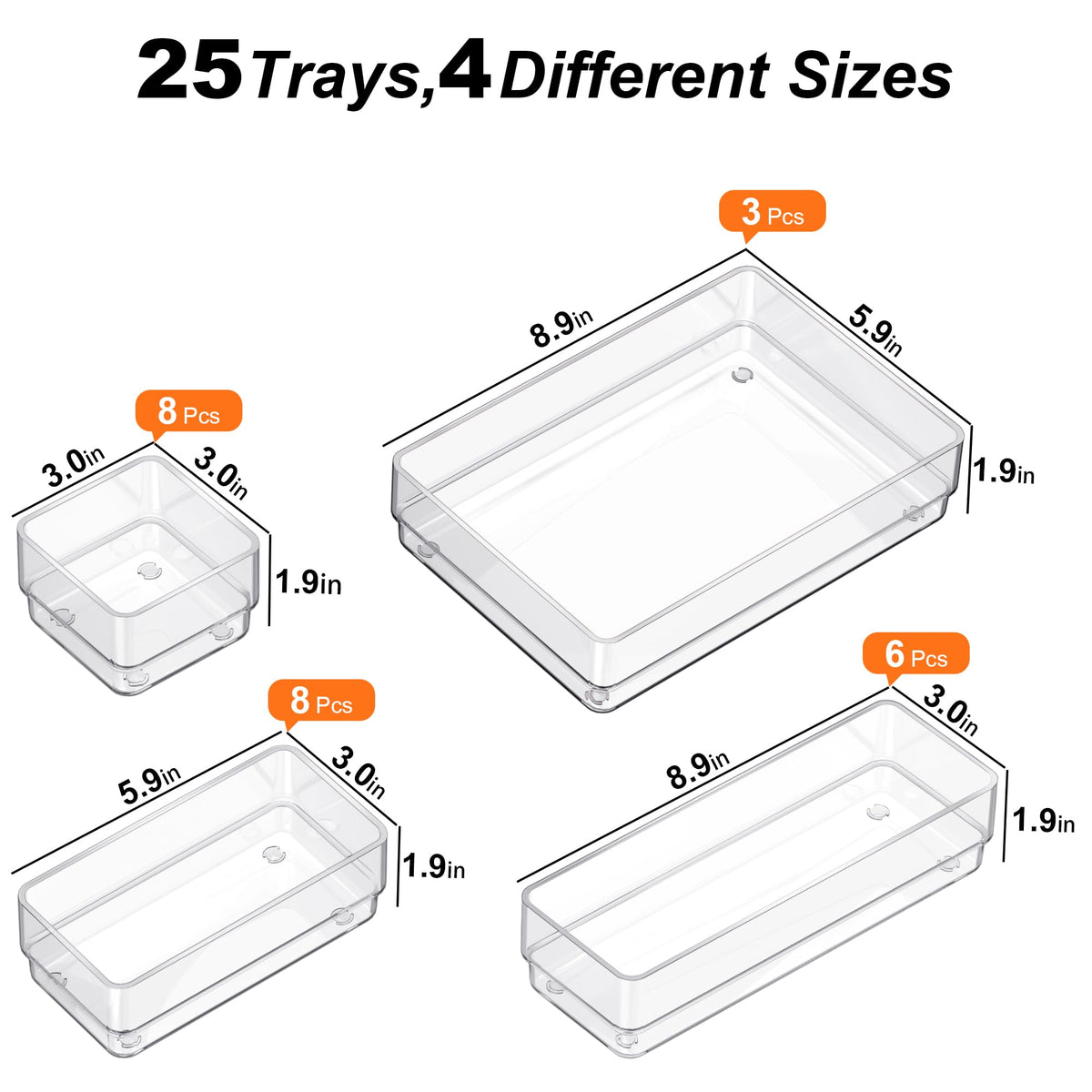 SMARTAKE 25 PCS Drawer Organizer, 4-Size Desk Drawer Organizer Trays