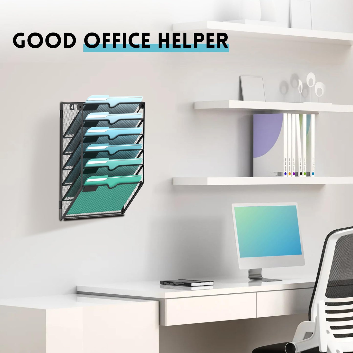 6-Tier Wall File Organizer, Hanging File Holder, Wall Mounted Mail Sorter