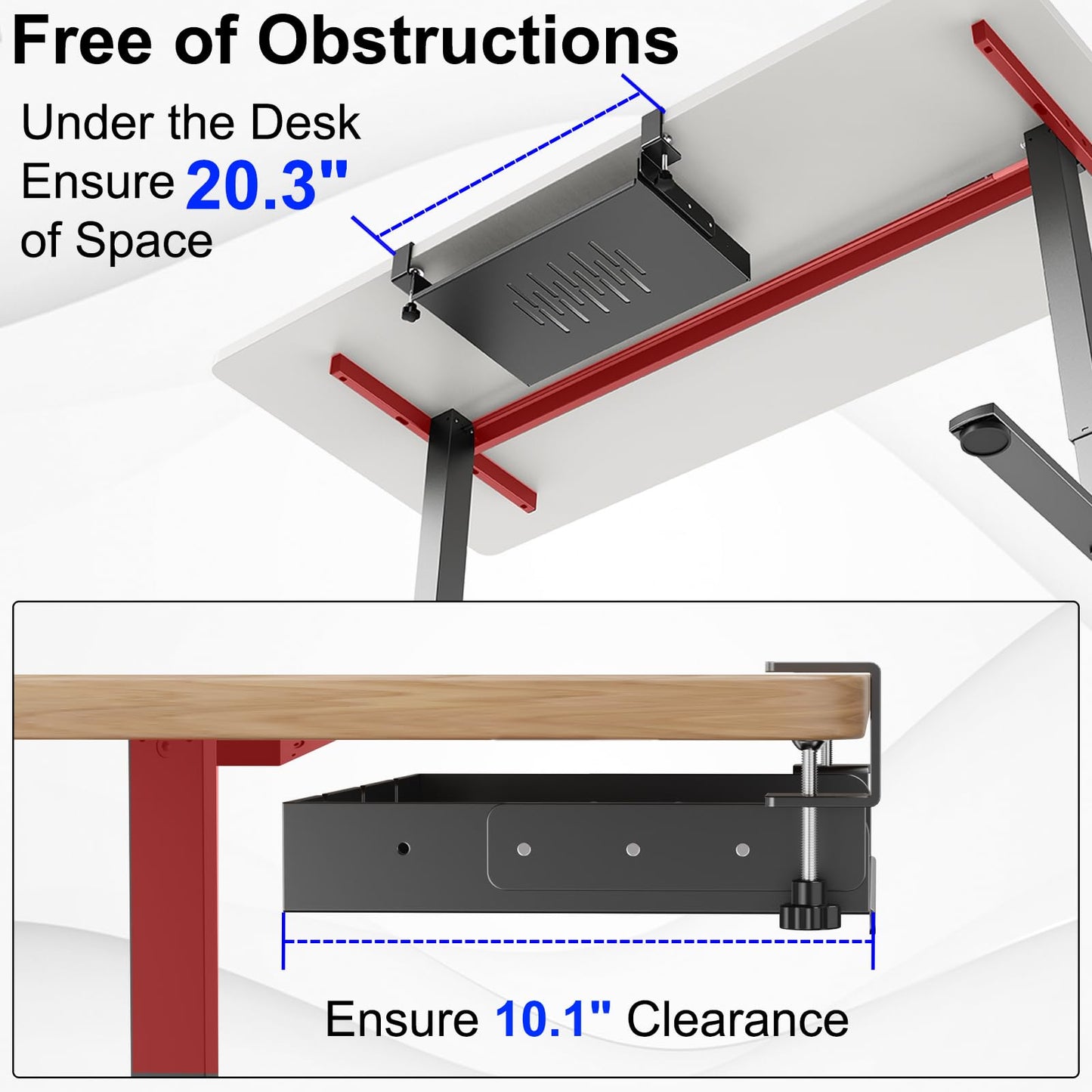 BYMECOST No Drill Under Desk Laptop Mount, Metal Under Desk Storage Shelf