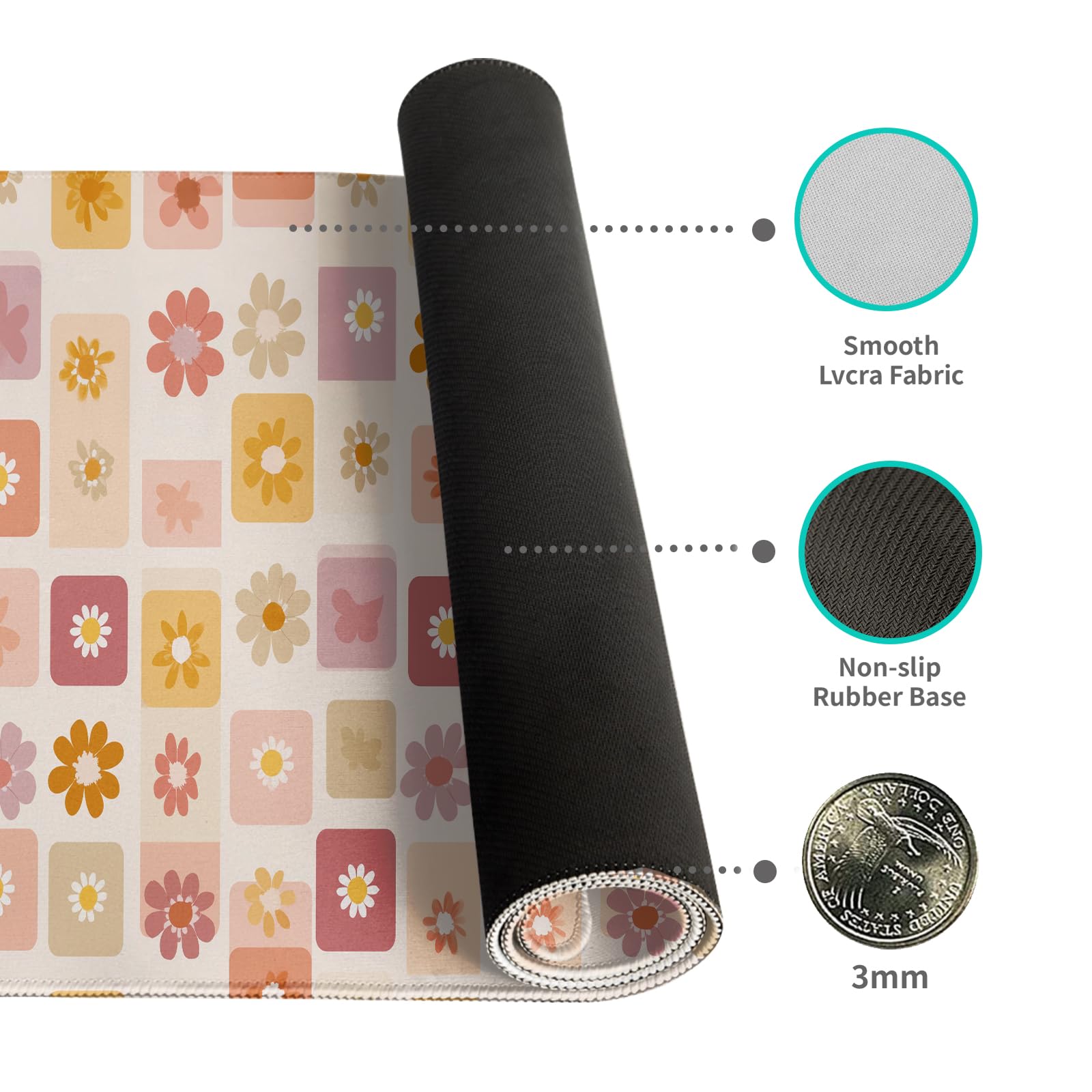 Desk Mat Mouse Pad Gaming Desk Pad XL Large Mouse Mat Office Decor Accessories (Flower)