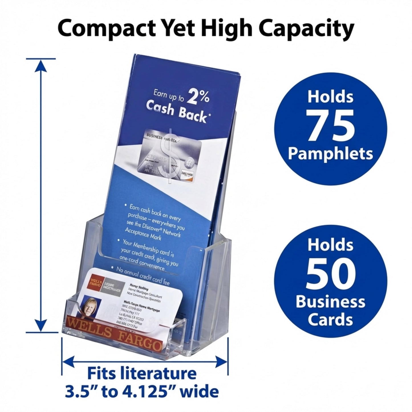 Clear-Ad - Acrylic Trifold Brochure Holder with Business Card Pocket - Rack Card Display - Pamphlet