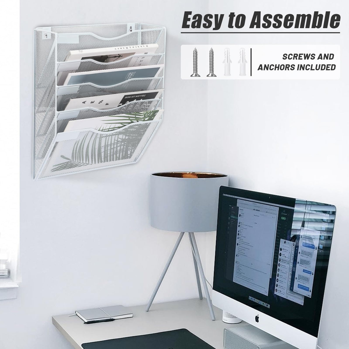 EASEPRES 5 Pocket Mesh Hanging Wall File Organizer, Wall Mounted Mail Paper Document Folder Holder