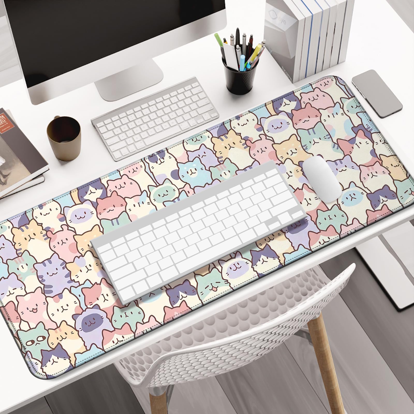 AYKDTFN Pink Cat Large Mouse Pad & Desk Mat for Gaming, Office & Home