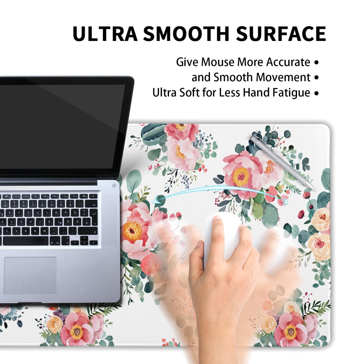 Pink Floral Mouse Pad Large Watercolor Pink Floral Mouse Pad Extended Non-Slip Mousepad with