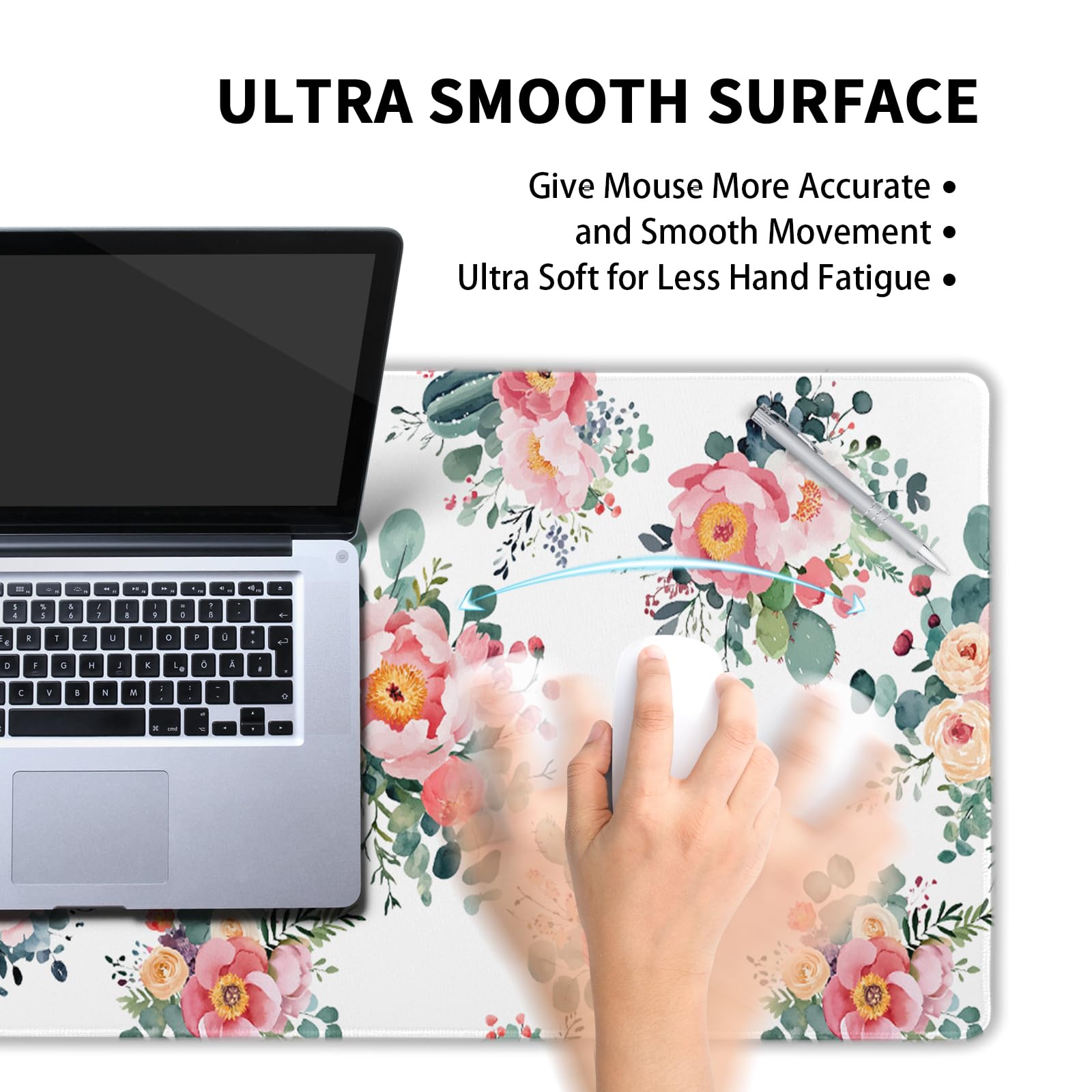 Pink Floral Mouse Pad Large Watercolor Pink Floral Mouse Pad Extended Non-Slip Mousepad with