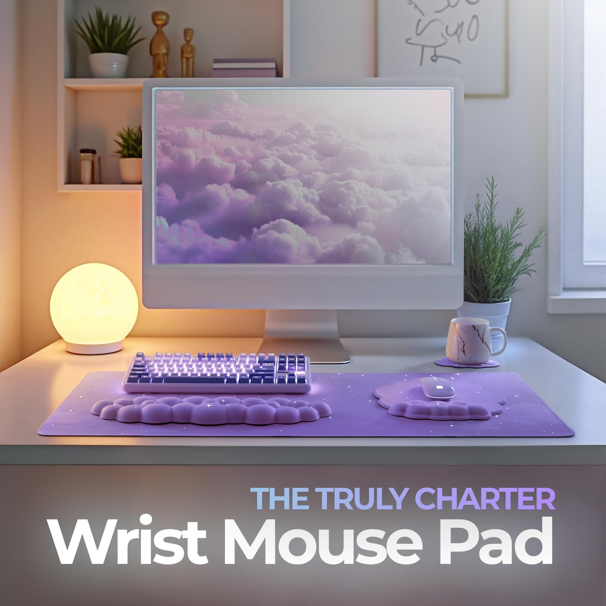 TheTrulyCharter Premium Quality Cloud Wrist Rest Keyboard & Mouse Pad Set – Ergonomic Memory Foam