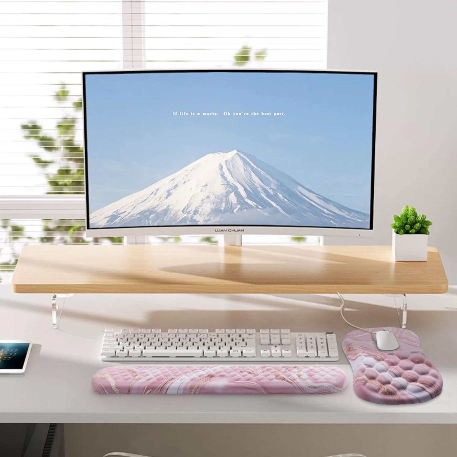 Mouse Pad Wrist Support, Laokiiy 2 in1 Keyboard Wrist Rest+ Ergonomic Mouse Pad, Non-Slip Wrist