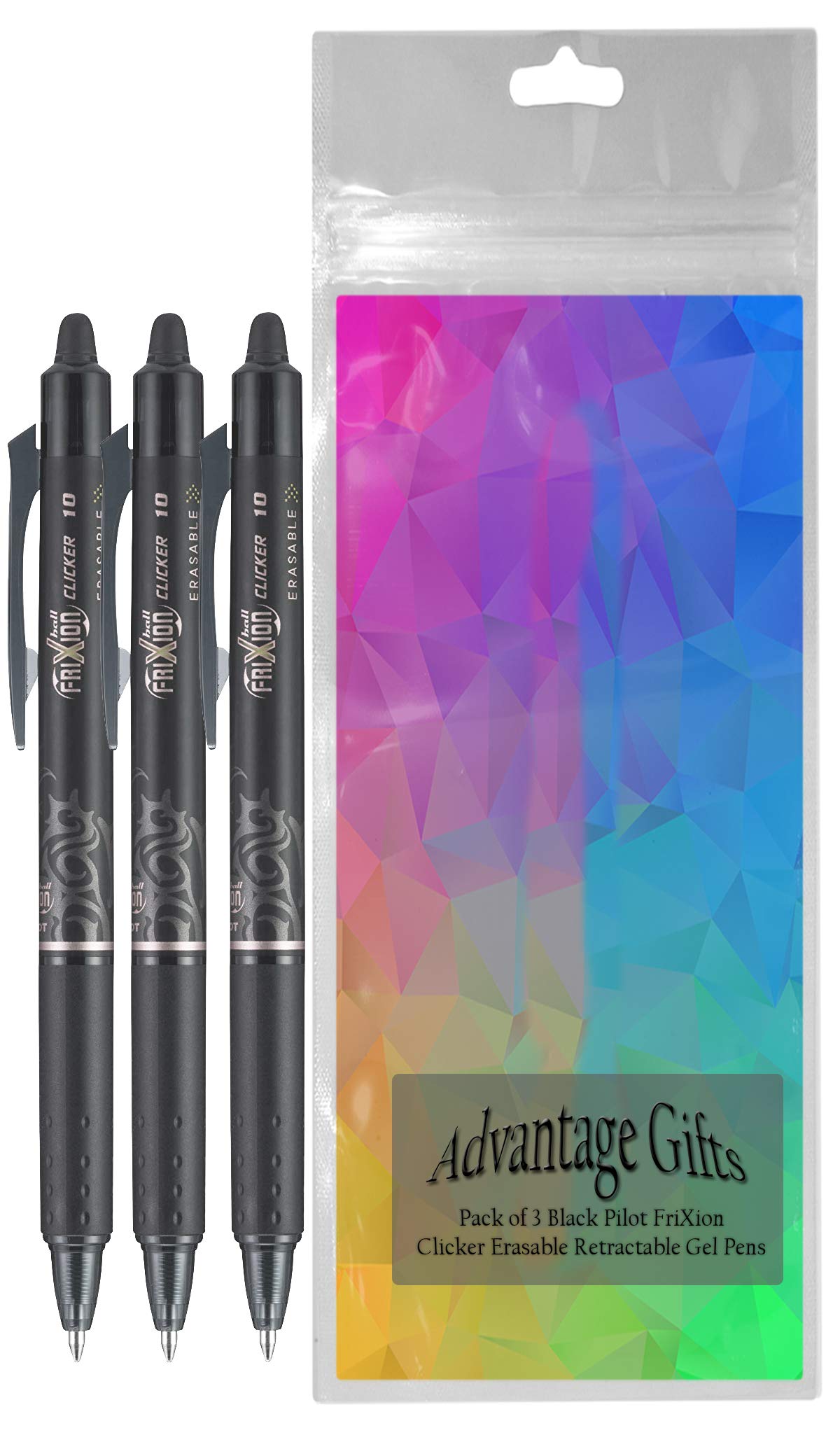 Clicker Retractable Erasable Gel Pen, Black, Bold Point, 3-pk;