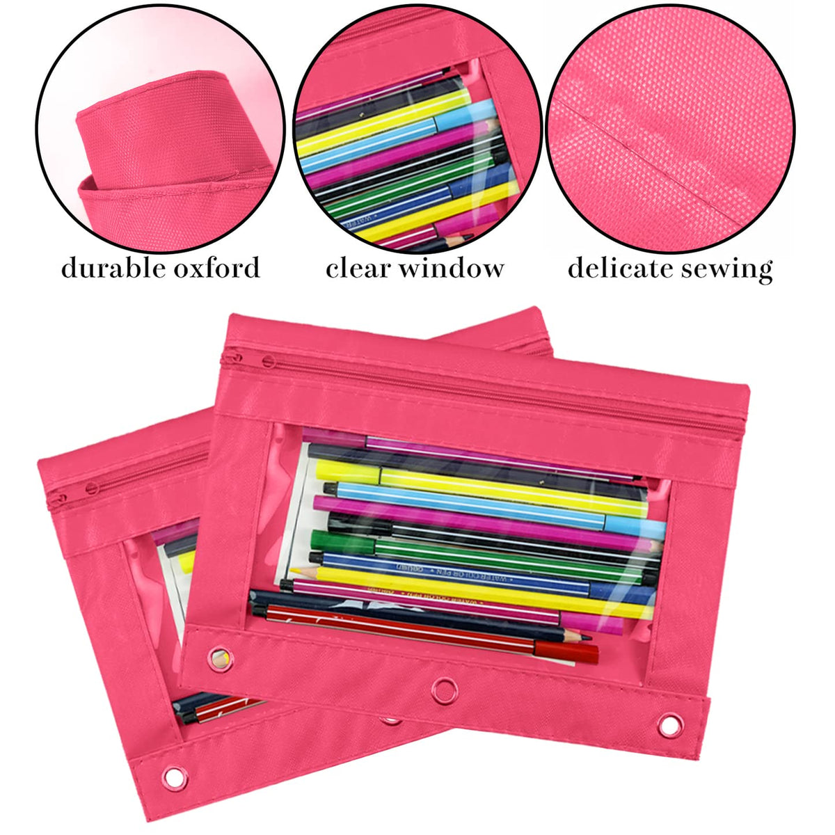 YoeeJob Pencil Pouch for 3 Ring Binder, Zipper Pencil Pouches Bulk, Pencil Case Pouch with Clear