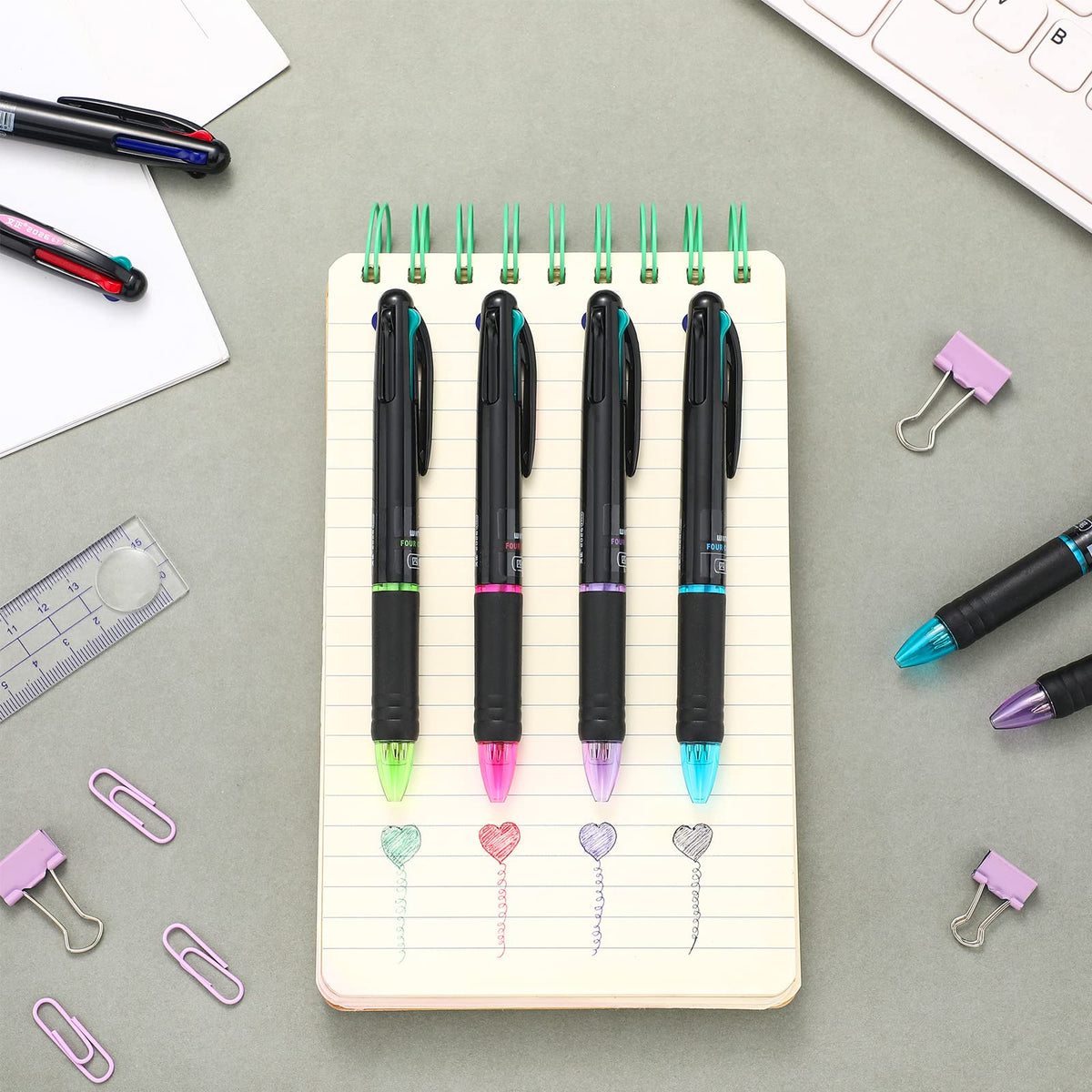 Geyee 96 Pack 4 Color Pens Retractable, 0.7 Mm Ballpoint Pen for Office