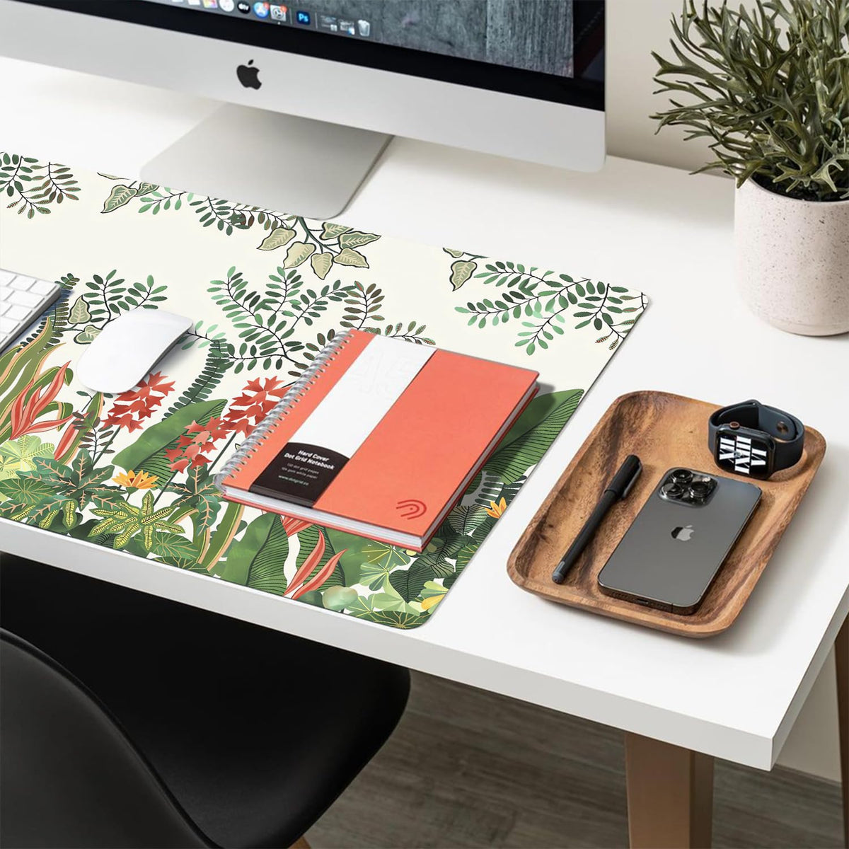 Floral Desk Mat, Non-Slip PU Leather Desk Pad, Foliage 23.6"x11.8"