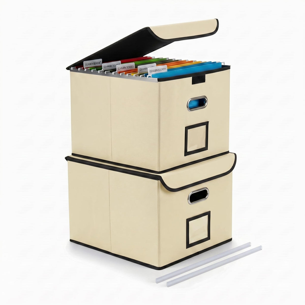 CADONO File Organizer Box with Lid (Beige, 14.9 x 12.59 x 10.8 inch)