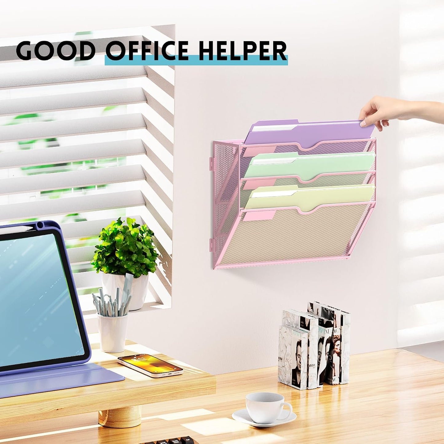 SUPEASY 3 Tier Wall File Organizer, Hanging Wall Mounted Mail Organizer with Label Slots, Metal